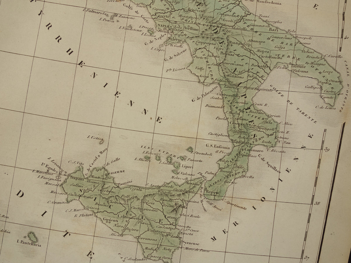 Oude kaart van Italië uit 1859 Originele antieke Franse landkaart van Italië