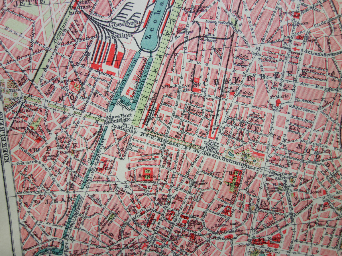 Antique map of Brussels Belgium small original old map vintage maps