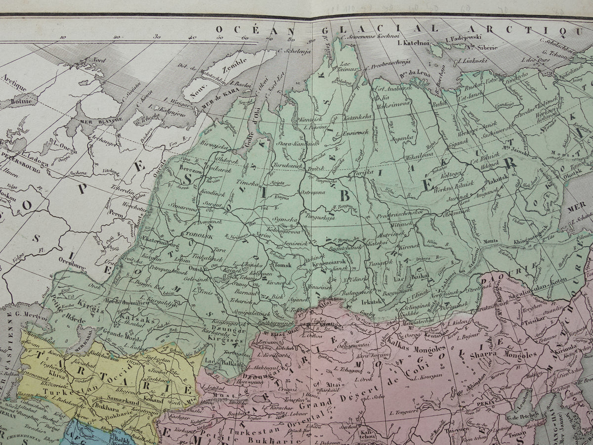 Old map of Asia from 1859 Original antique French map of the continent of Asia