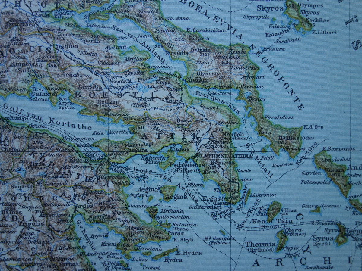 Old map of GREECE from 1917 Original antique Dutch map