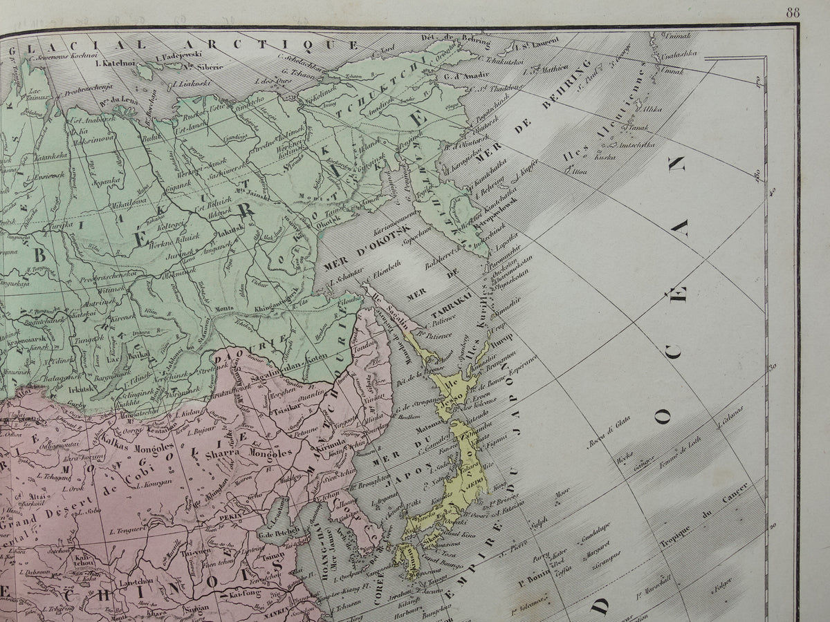 Old map of Asia from 1859 Original antique French map of the continent of Asia