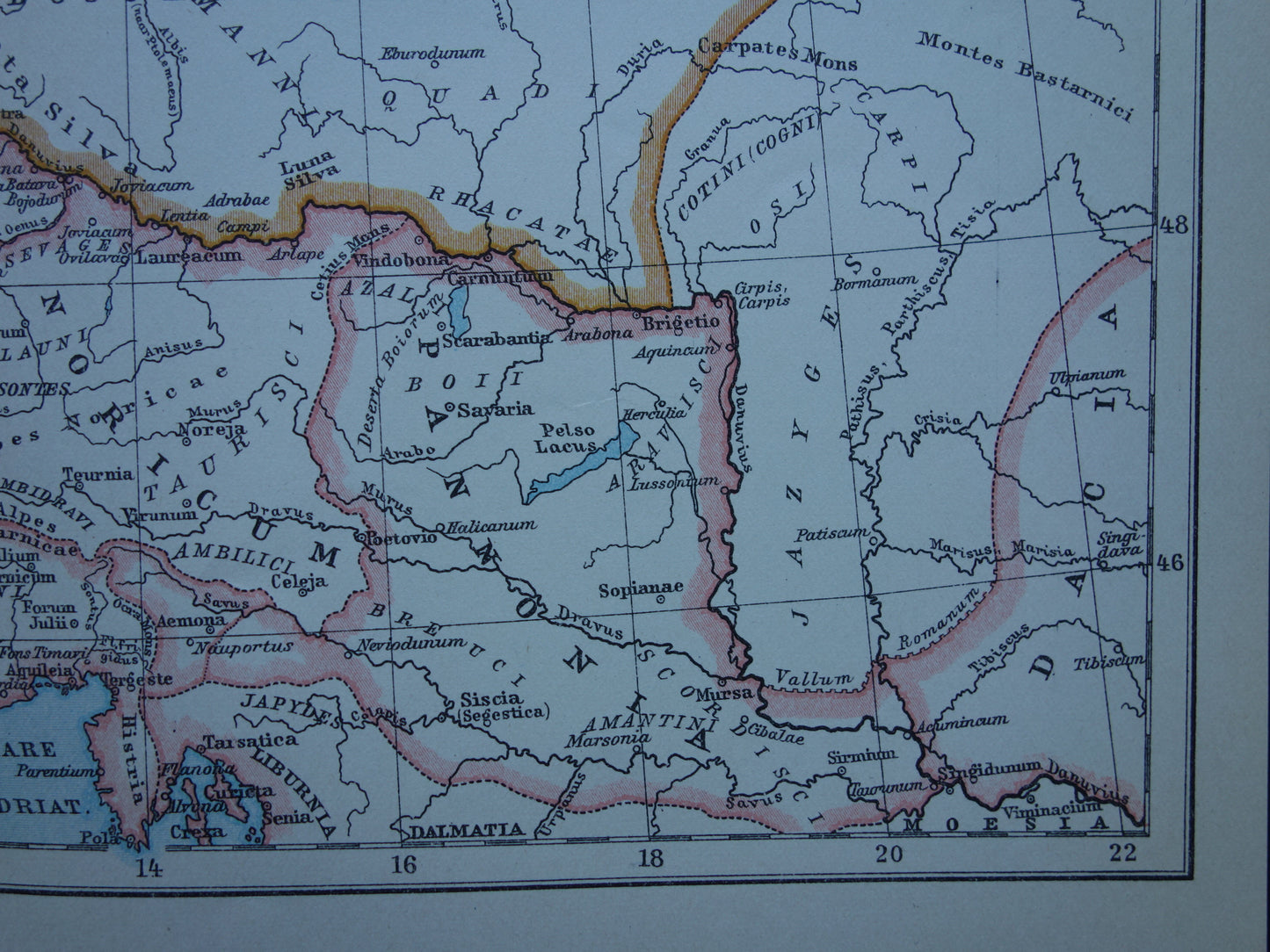 Germania and the Roman Empire vintage Dutch map from 1917 original old historical map 2nd century AD Limes