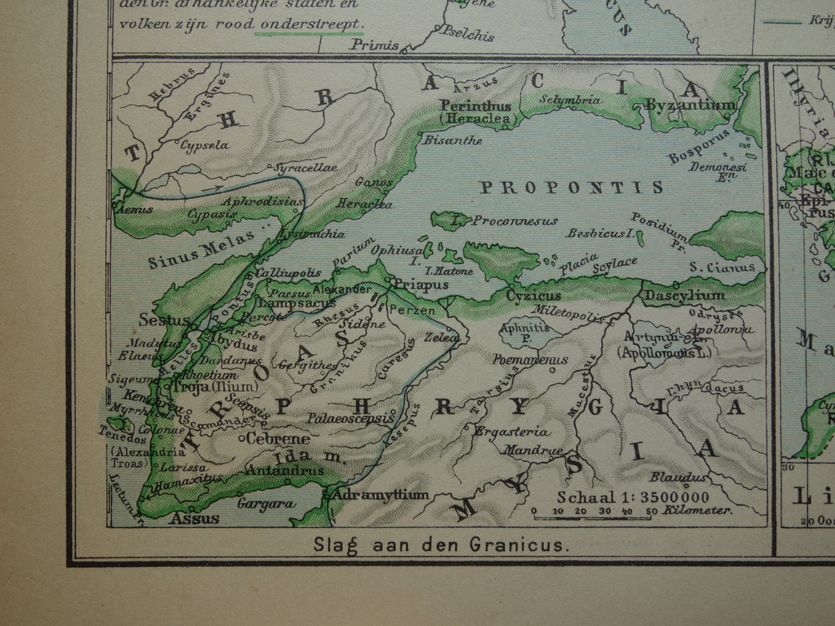 Kaart van het rijk van Alexander de Grote uit 1932 - Oude Nederlandse kaart Macedonische Alexandrijnse rijk vintage landkaart