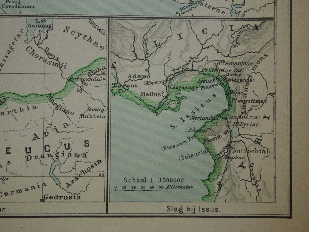 Kaart van het rijk van Alexander de Grote uit 1932 - Oude Nederlandse kaart Macedonische Alexandrijnse rijk vintage landkaart