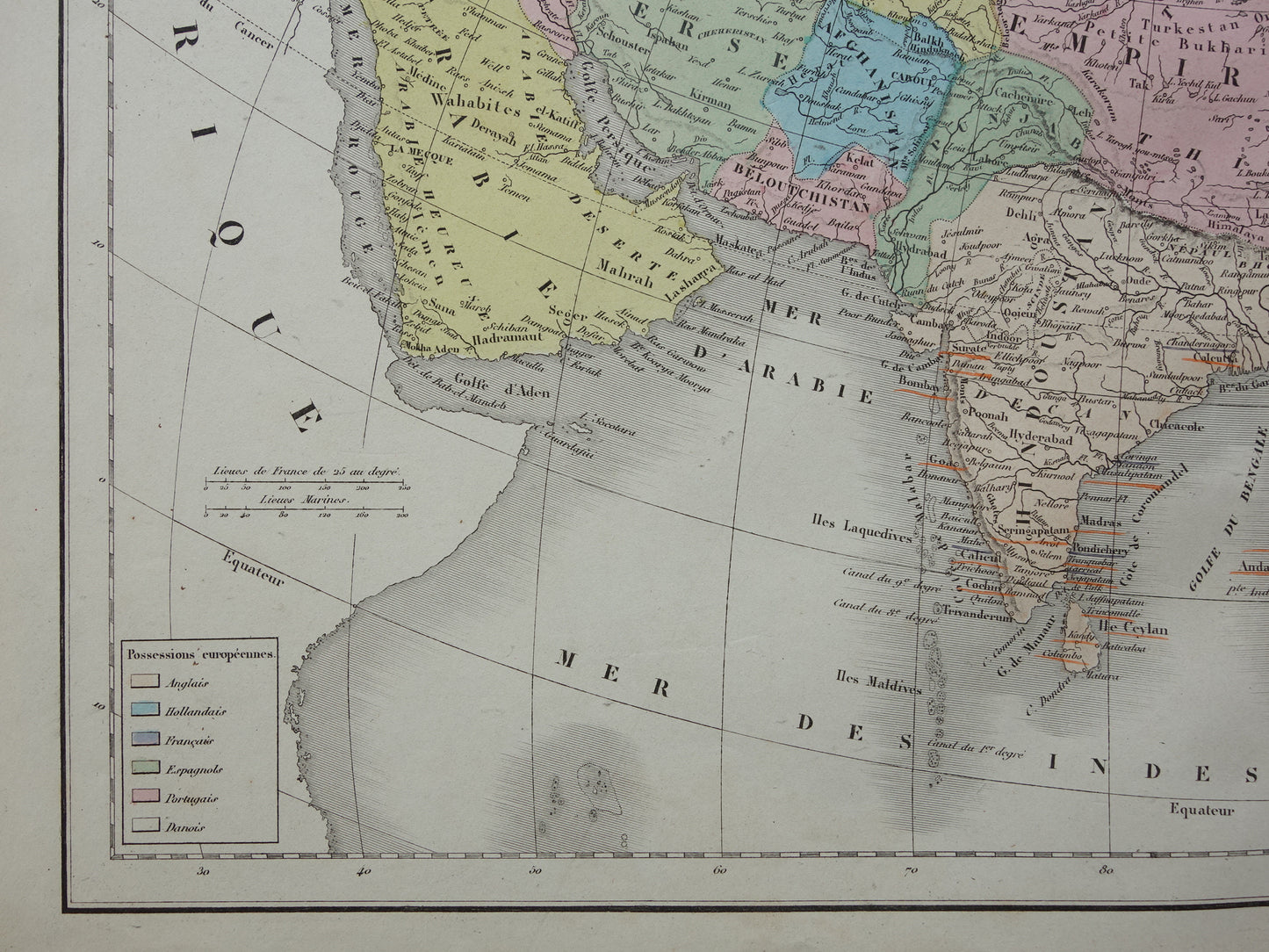 Old map of Asia from 1859 Original antique French map of the continent of Asia