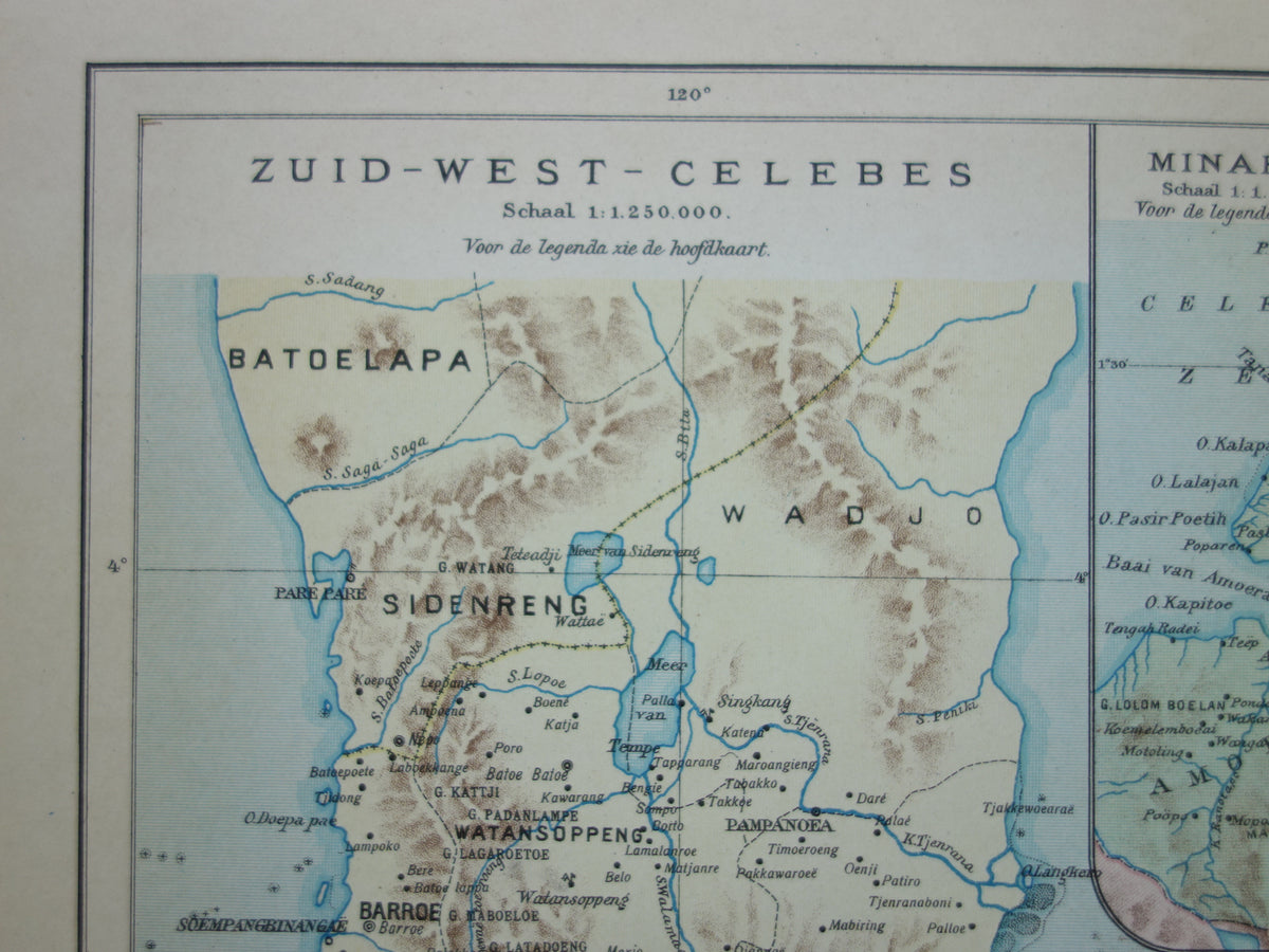 Sulawesi old map of Celebes Indonesia 1915 original antique Dutch map historical maps Minahassa Makassar