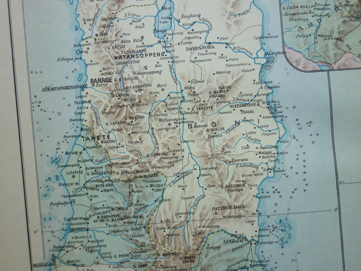 Sulawesi old map of Celebes Indonesia 1915 original antique Dutch map historical maps Minahassa Makassar