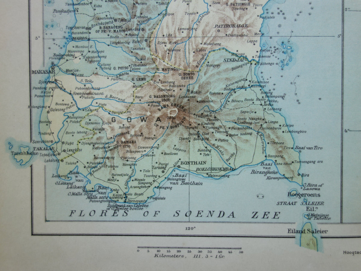 Sulawesi old map of Celebes Indonesia 1915 original antique Dutch map historical maps Minahassa Makassar