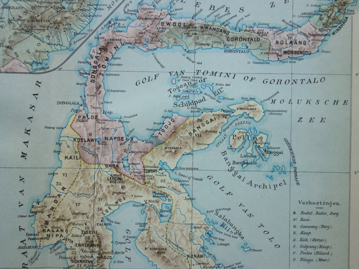 Sulawesi old map of Celebes Indonesia 1915 original antique Dutch map historical maps Minahassa Makassar