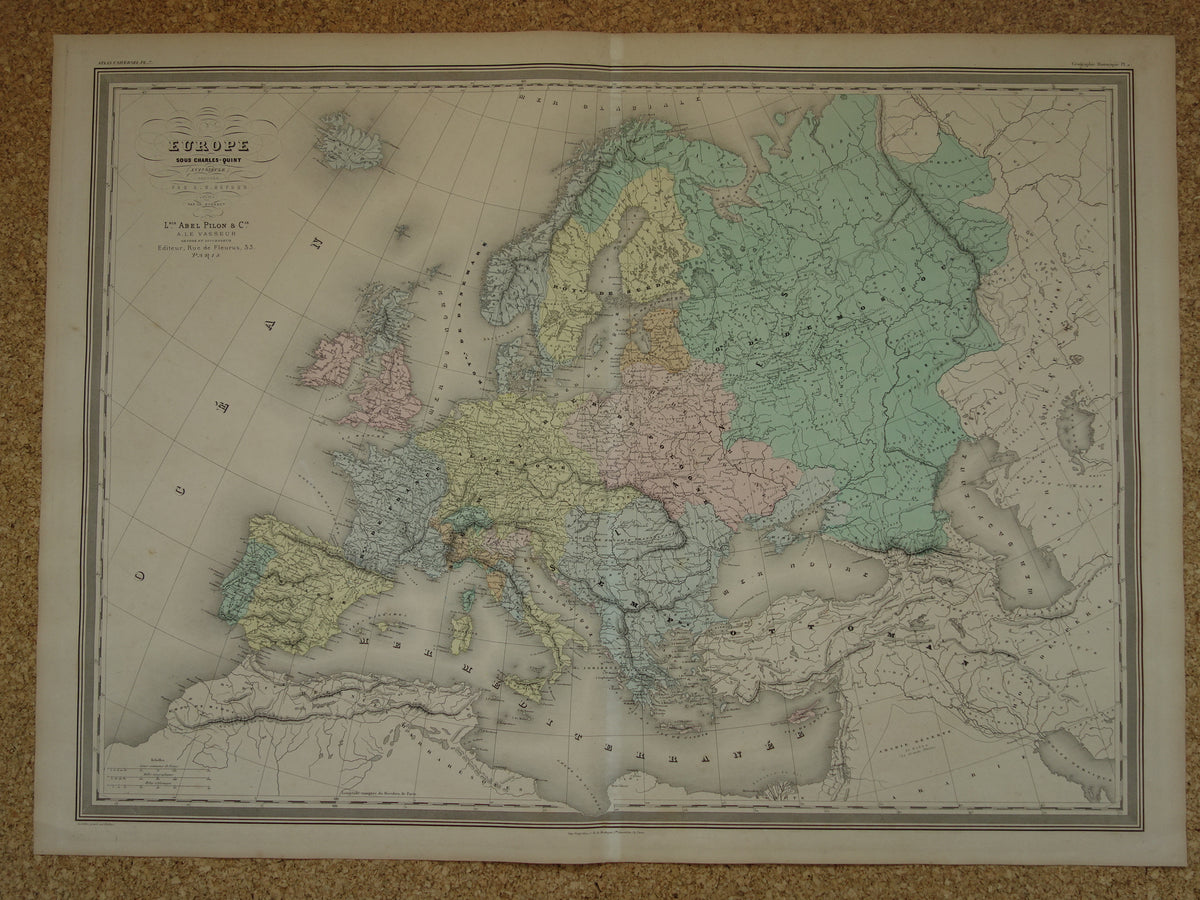 Kaart van Europa tijdens Keizer Karel de Vijfde Antieke landkaart Europees continent 16e eeuw vintage kaarten