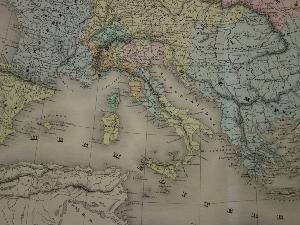 Kaart van Europa tijdens Keizer Karel de Vijfde Antieke landkaart Europees continent 16e eeuw vintage kaarten
