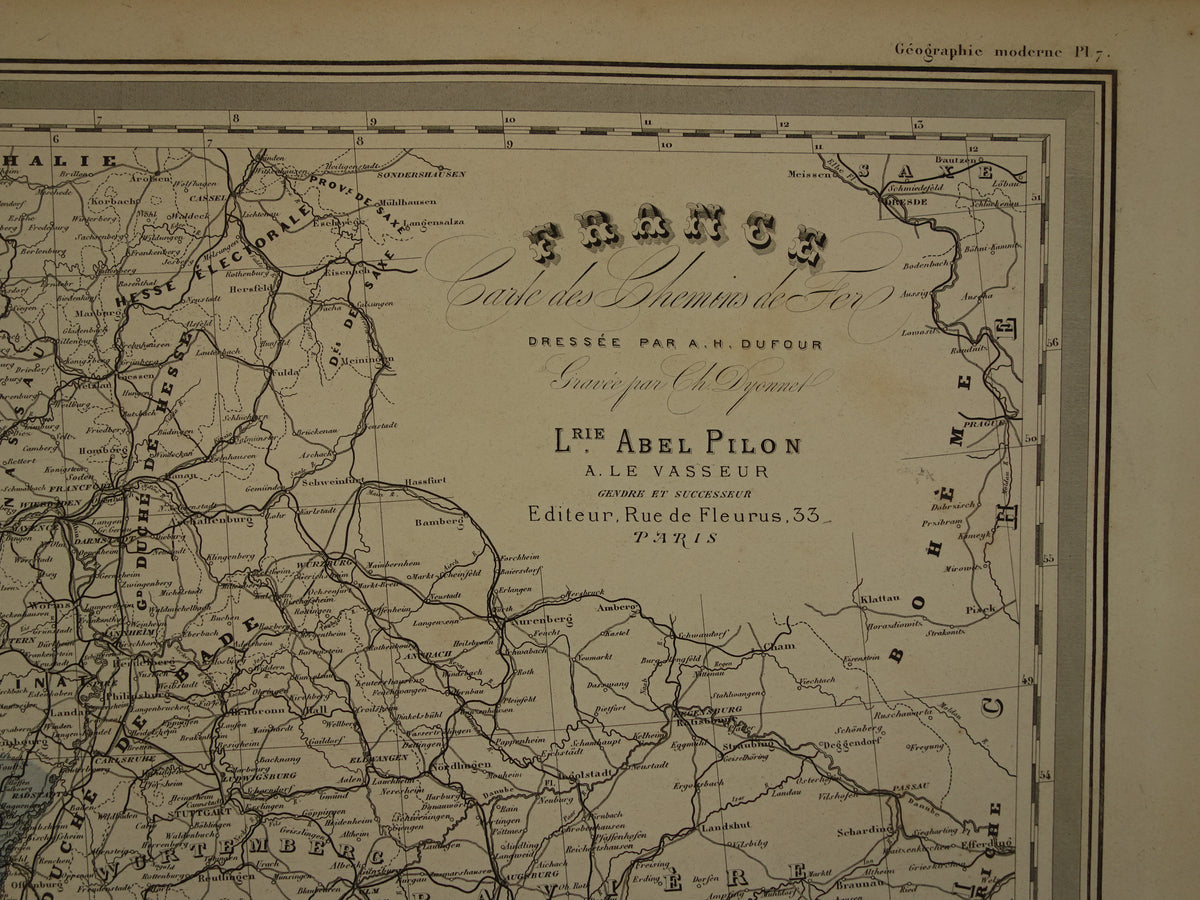 Old map of France from 1886 very large antique map Vintage hand-colored maps