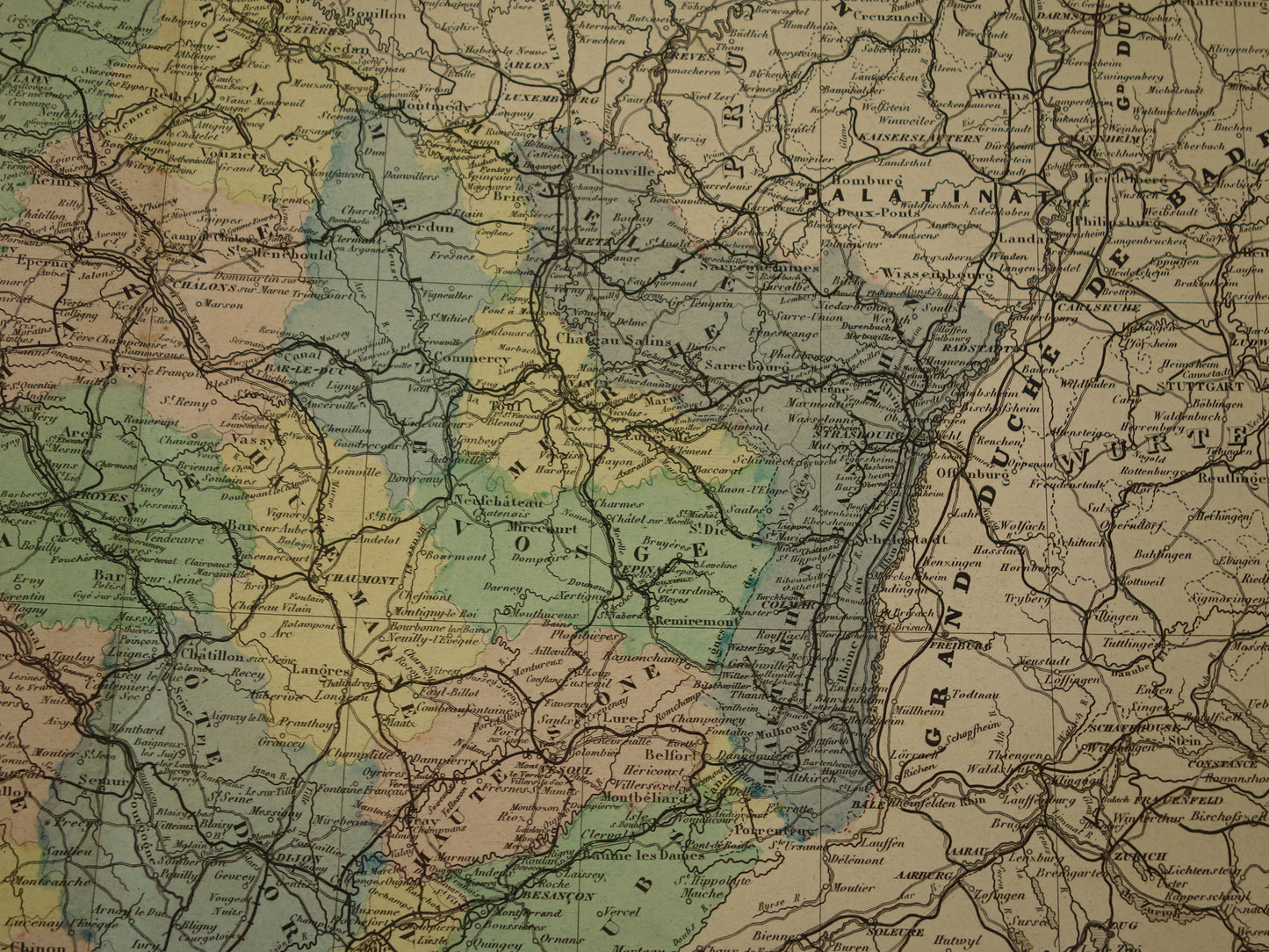 Old map of France from 1886 very large antique map Vintage hand-colored maps