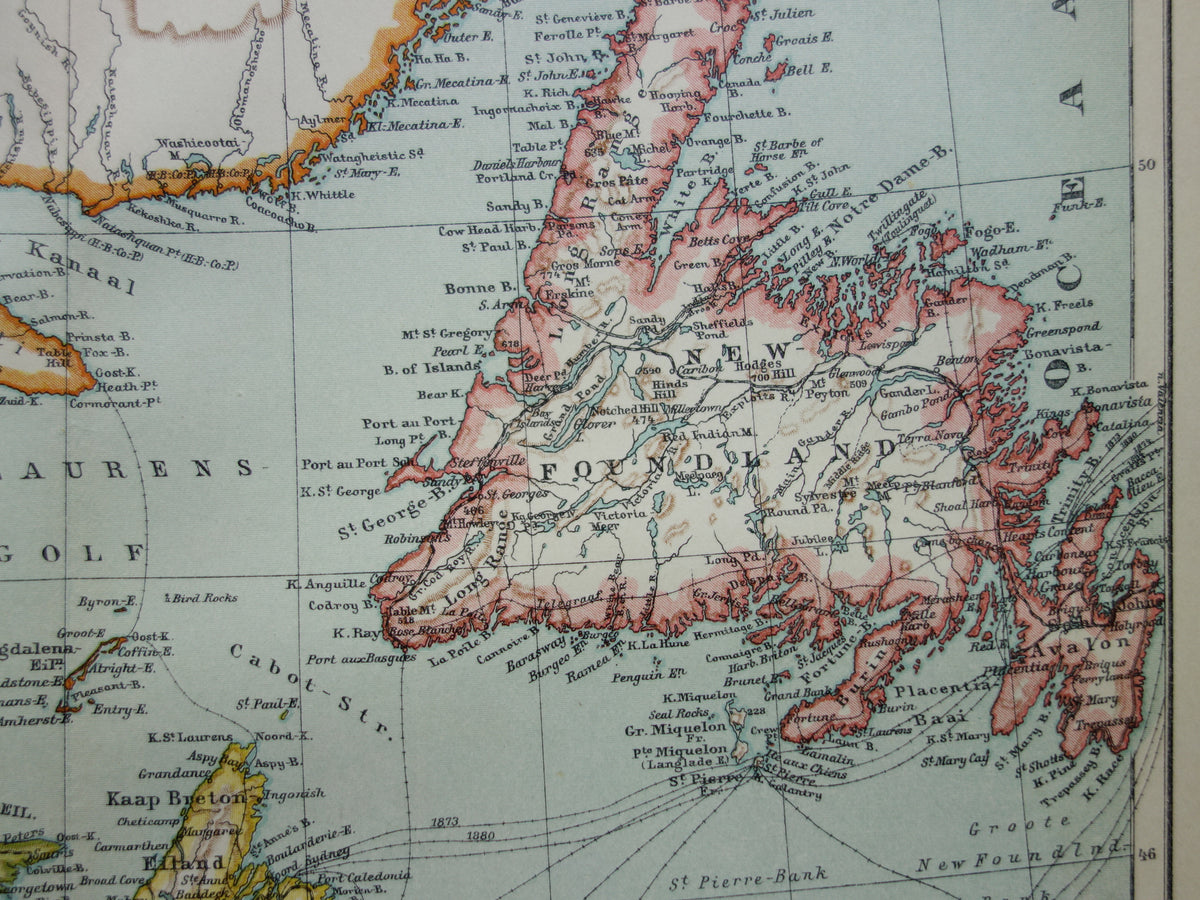 CANADA Antieke kaart van Newfoundland Nova Scotia Brunswick 1915 oude Nederlandse landkaart
