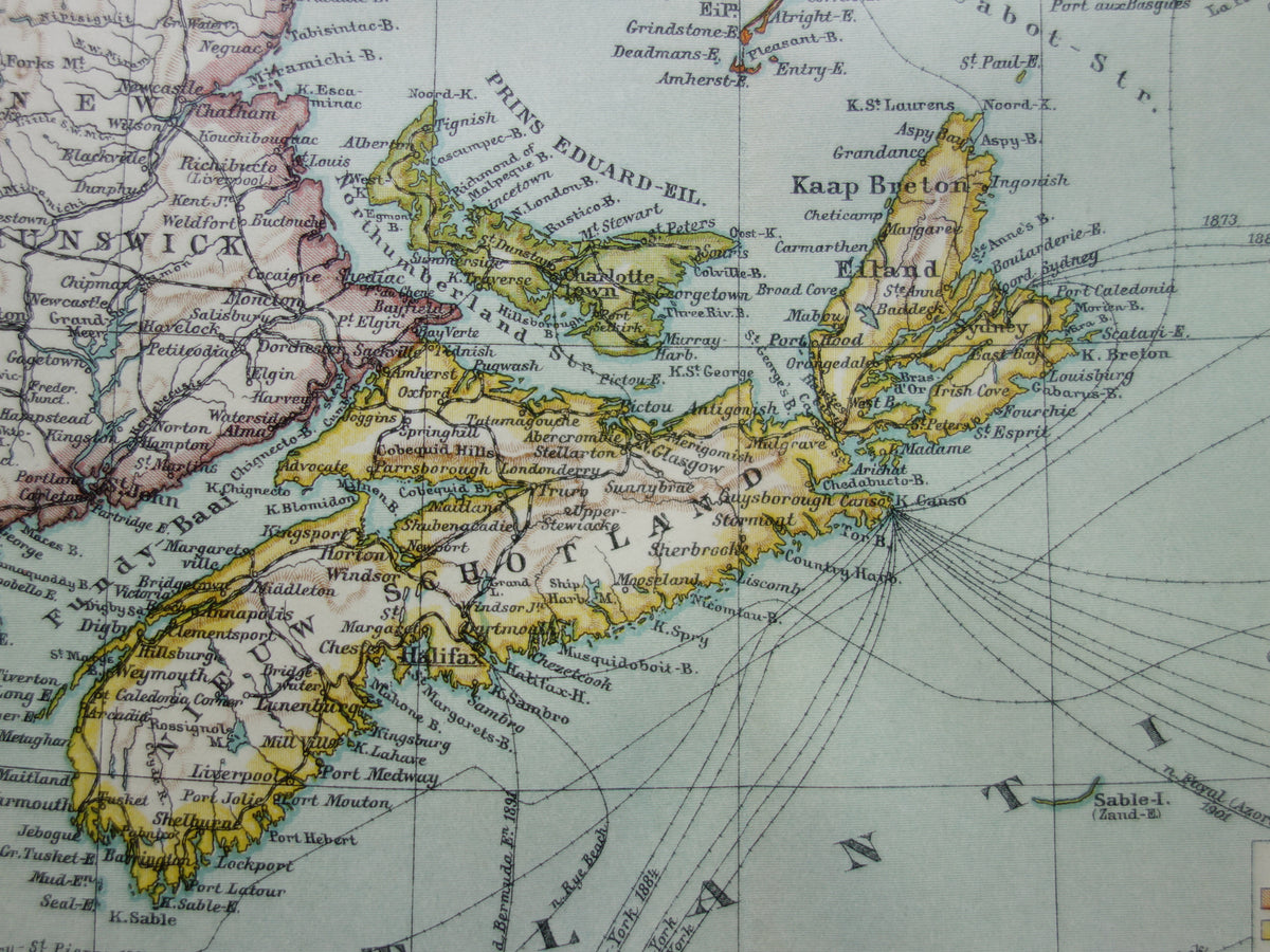 CANADA Antieke kaart van Newfoundland Nova Scotia Brunswick 1915 oude Nederlandse landkaart