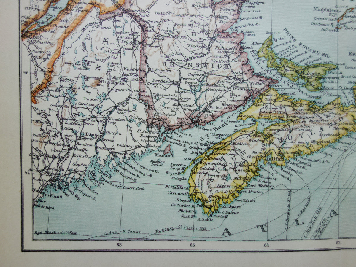 CANADA Antieke kaart van Newfoundland Nova Scotia Brunswick 1915 oude Nederlandse landkaart