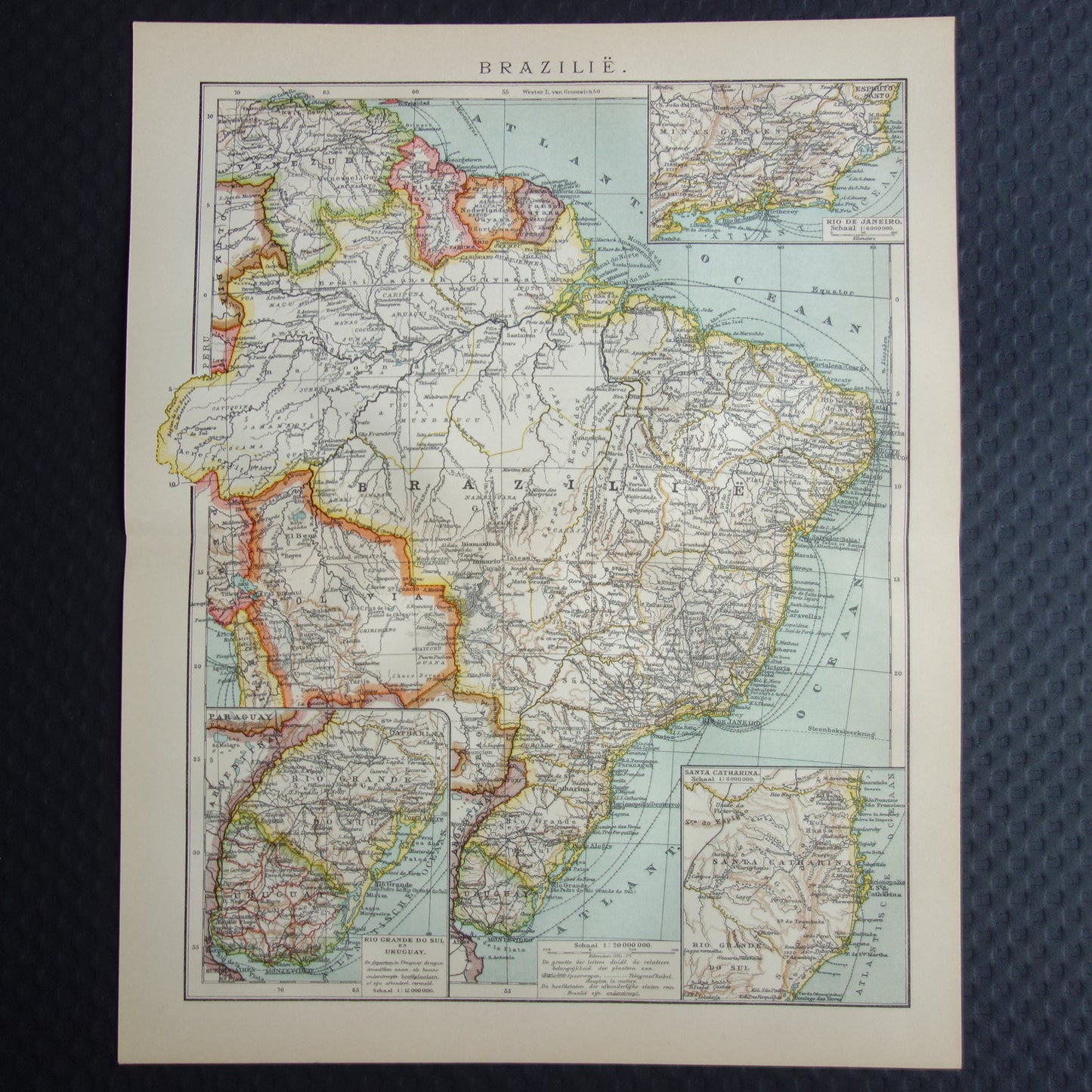 Brazil old map of Brazil from 1915 original antique Dutch map Rio de Janeiro