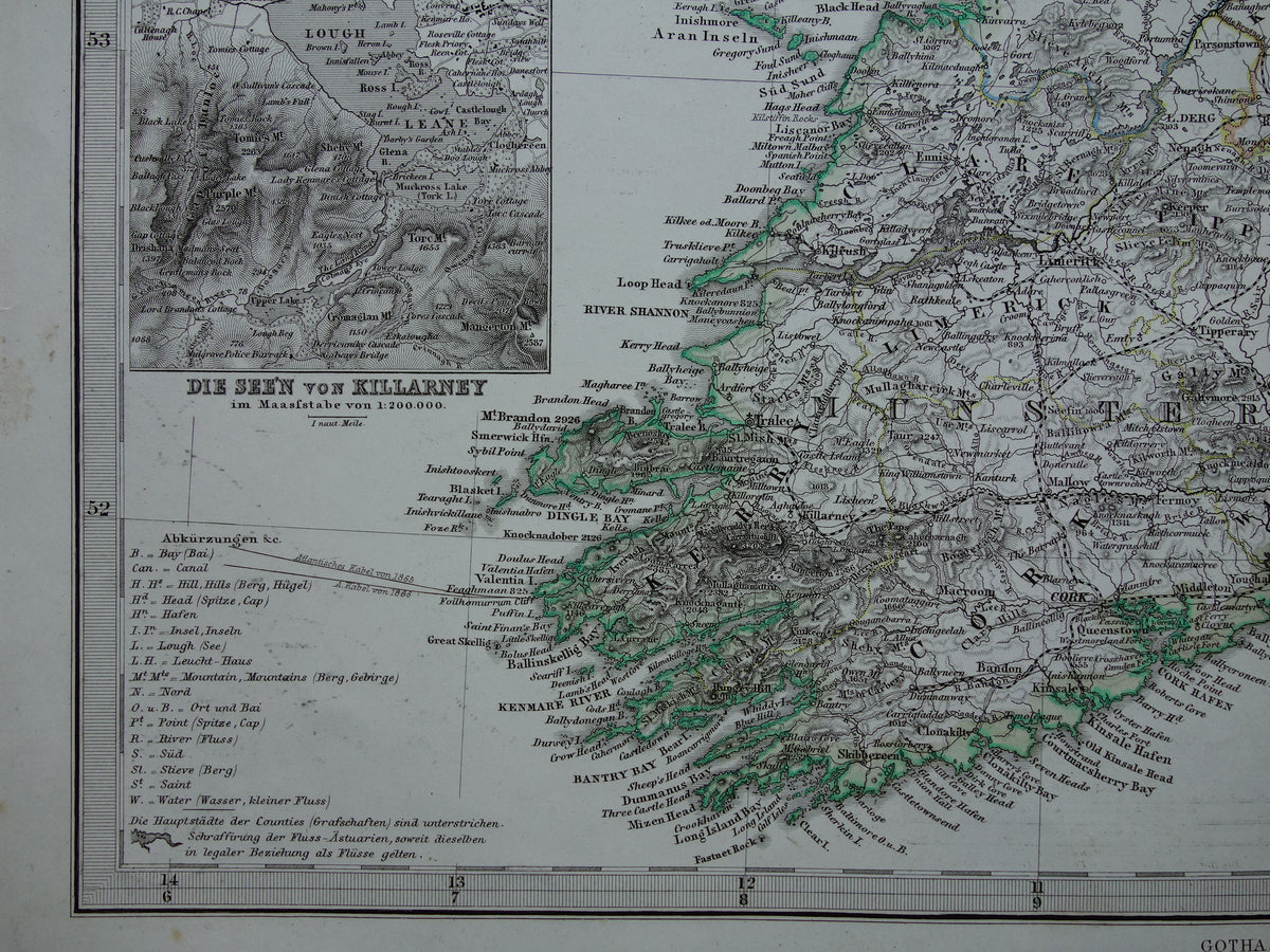 IRELAND old map of Ireland 1867 original antique German map with date