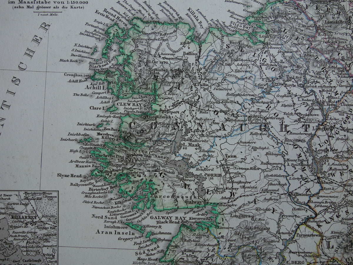 IRELAND old map of Ireland 1867 original antique German map with date
