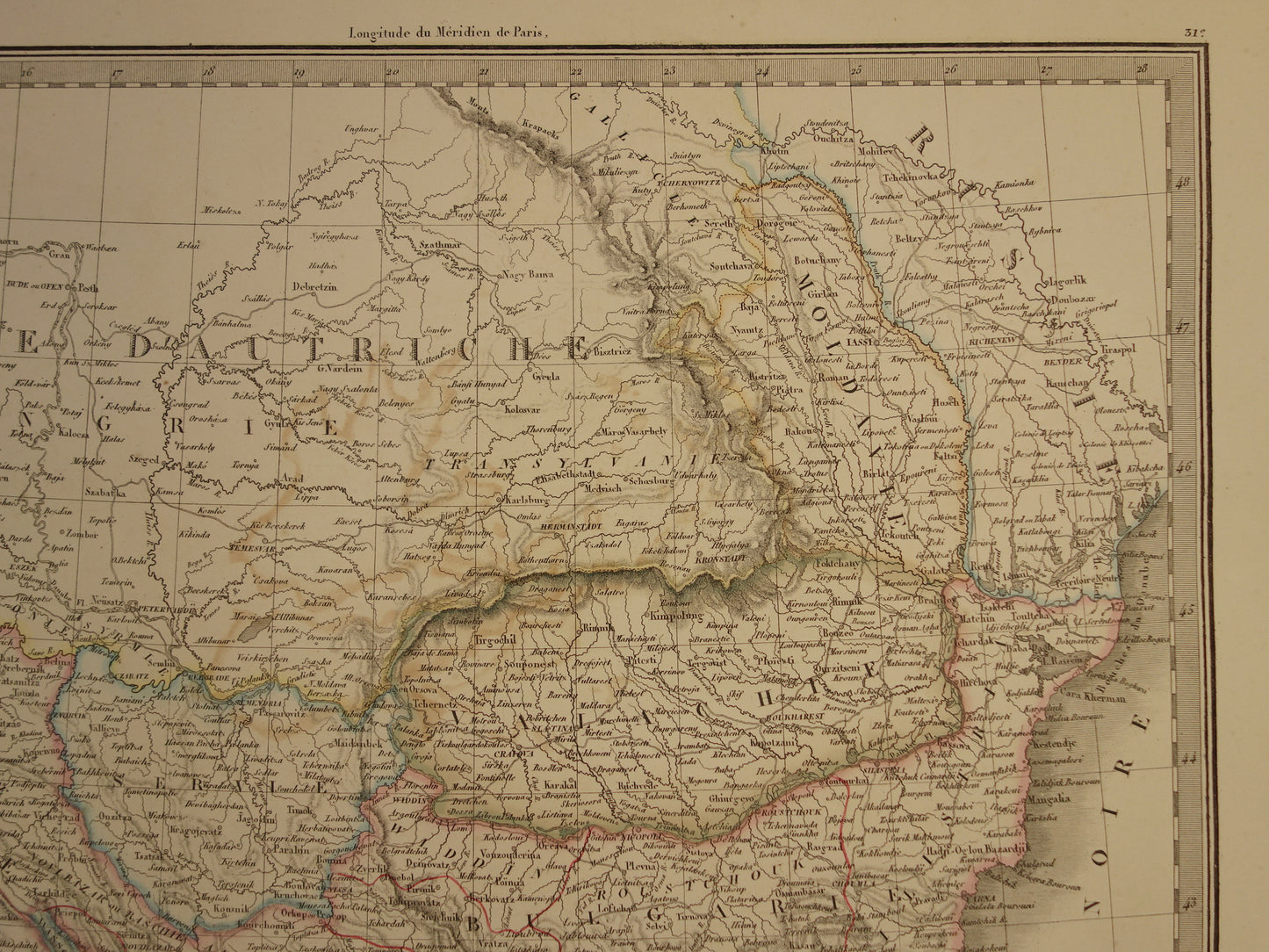 Old map Greece and Turkish Empire in the Balkans in 1851 - Antique French map Turkey Serbia Romania - hand colored vintage maps