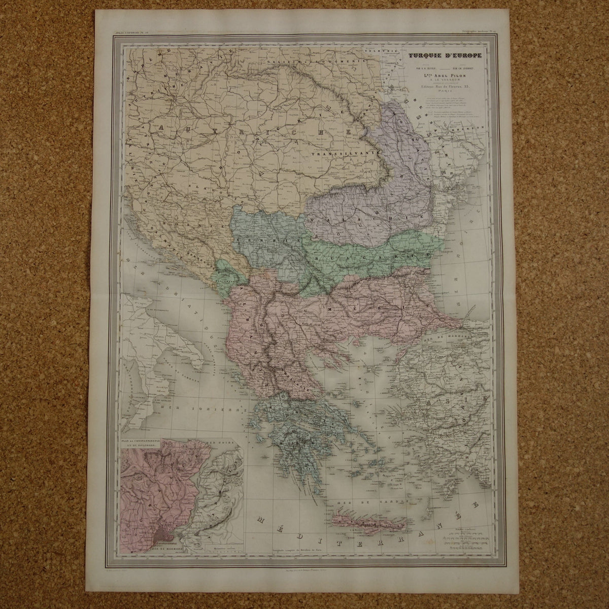 BALKANS antique map of Greece Turkish Empire from 1880 - Large old map of Romania Bulgaria Serbia Bosnia Montenegro