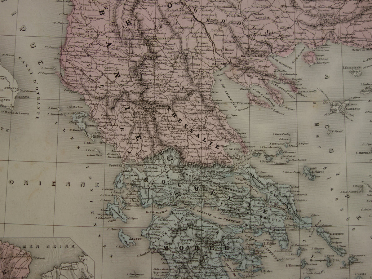 BALKANS antique map of Greece Turkish Empire from 1880 - Large old map of Romania Bulgaria Serbia Bosnia Montenegro