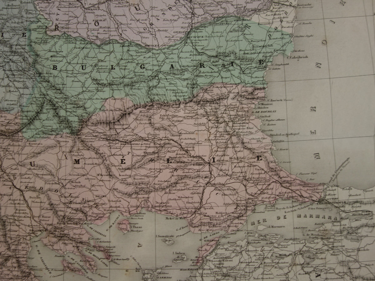 BALKANS antique map of Greece Turkish Empire from 1880 - Large old map of Romania Bulgaria Serbia Bosnia Montenegro