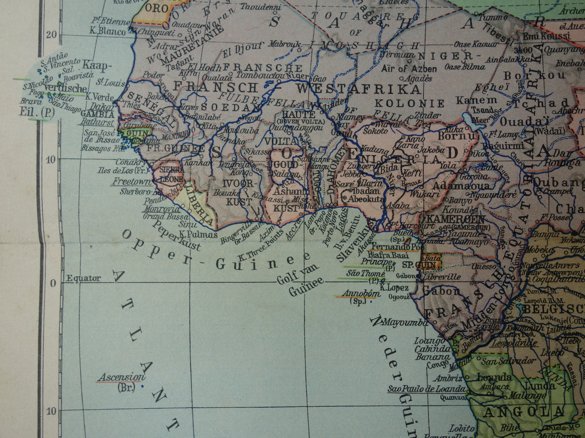 Vintage map of Africa from 1932 original old map of Africa continent - old Dutch maps