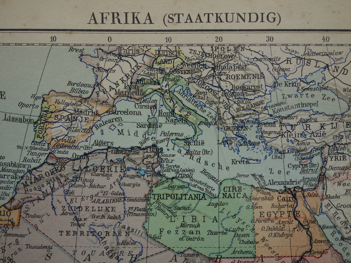 Vintage map of Africa from 1932 original old map of Africa continent - old Dutch maps