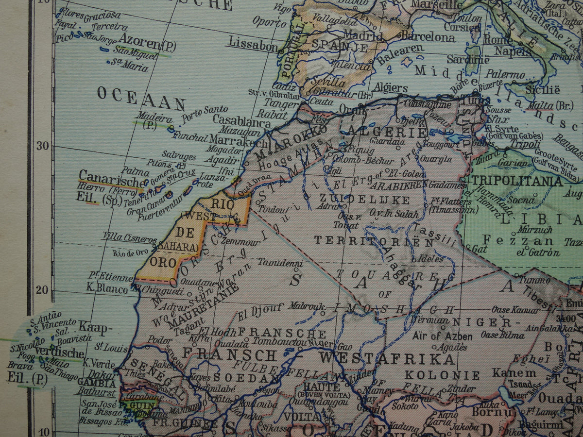 Vintage map of Africa from 1932 original old map of Africa continent - old Dutch maps