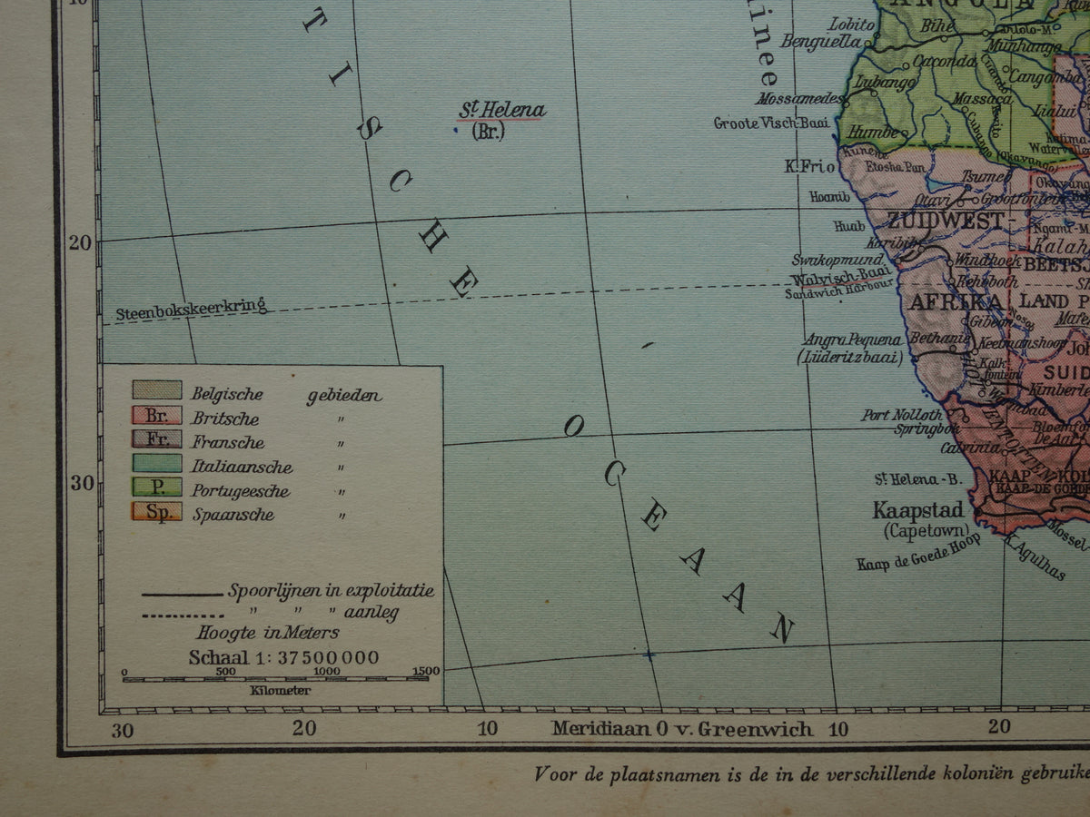 Vintage map of Africa from 1932 original old map of Africa continent - old Dutch maps