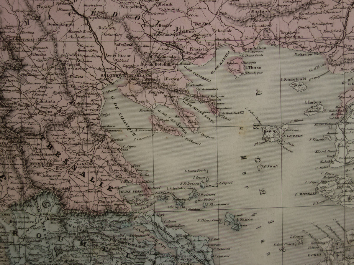BALKANS antique map of Greece Turkish Empire from 1880 - Large old map of Romania Bulgaria Serbia Bosnia Montenegro