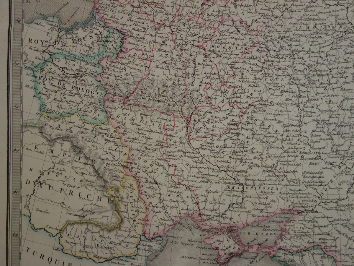Old map of European Russia from 1851 original large antique French map Russian Empire in Europe
