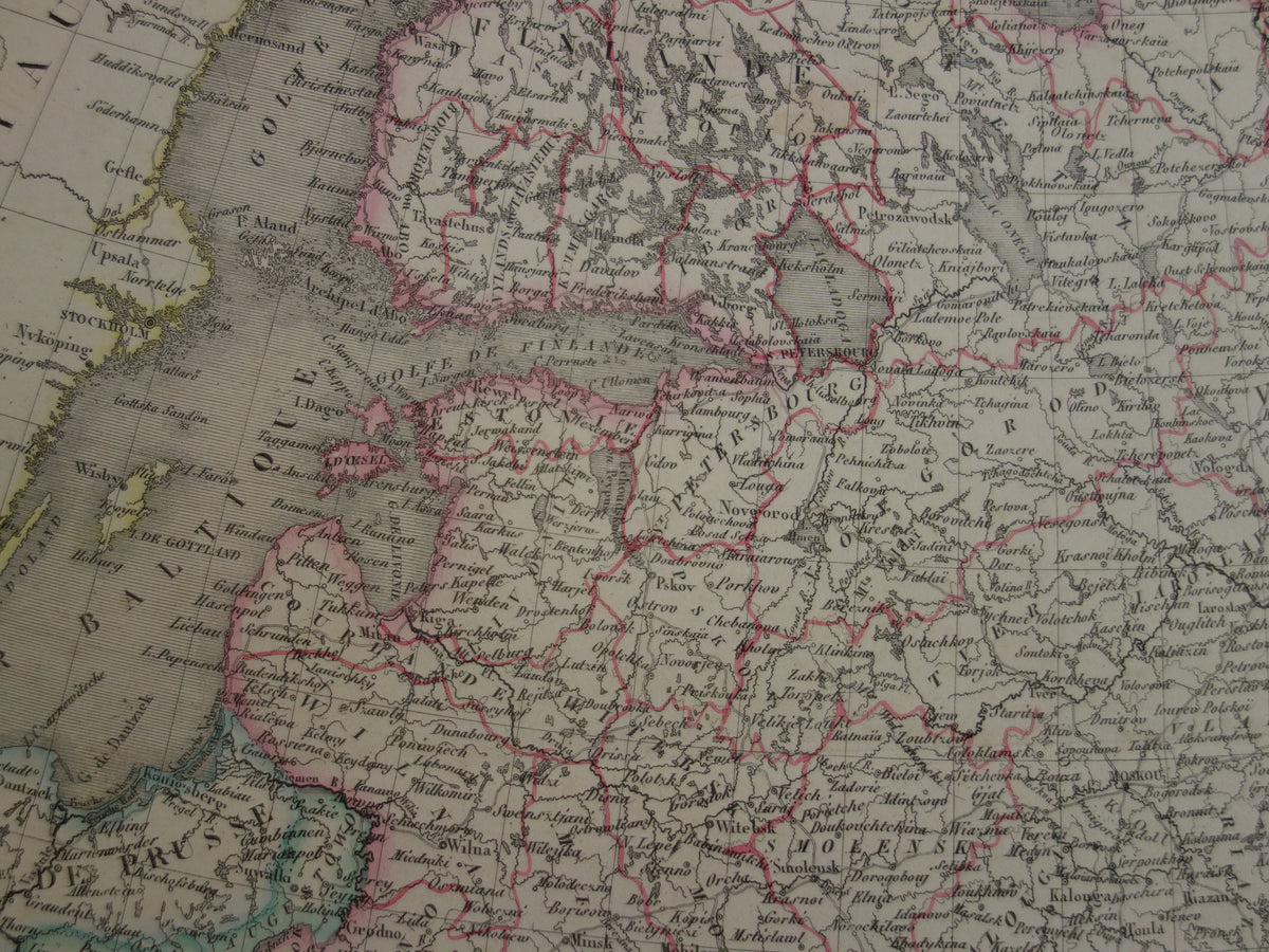 Old map of European Russia from 1851 original large antique French map Russian Empire in Europe
