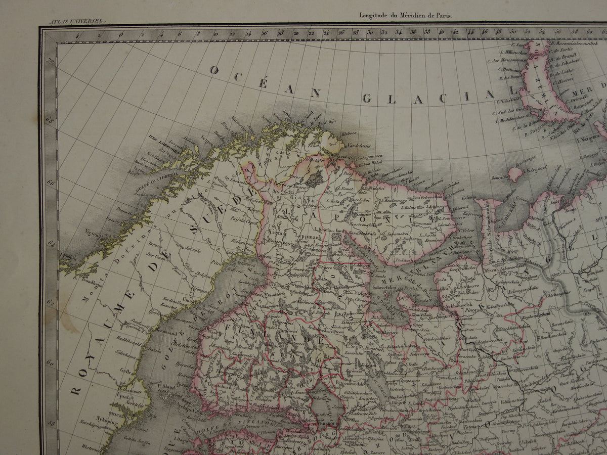 Old map of European Russia from 1851 original large antique French map Russian Empire in Europe