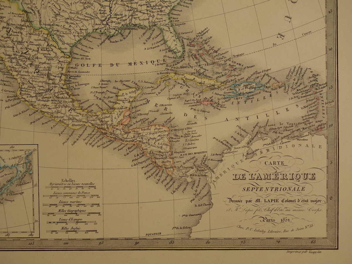NORTH AMERICA large antique map from 1851 - Old map USA Canada Mexico - original vintage maps