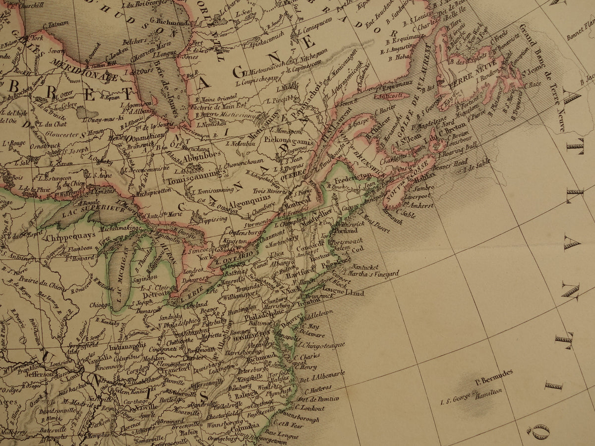 NORTH AMERICA large antique map from 1851 - Old map USA Canada Mexico - original vintage maps
