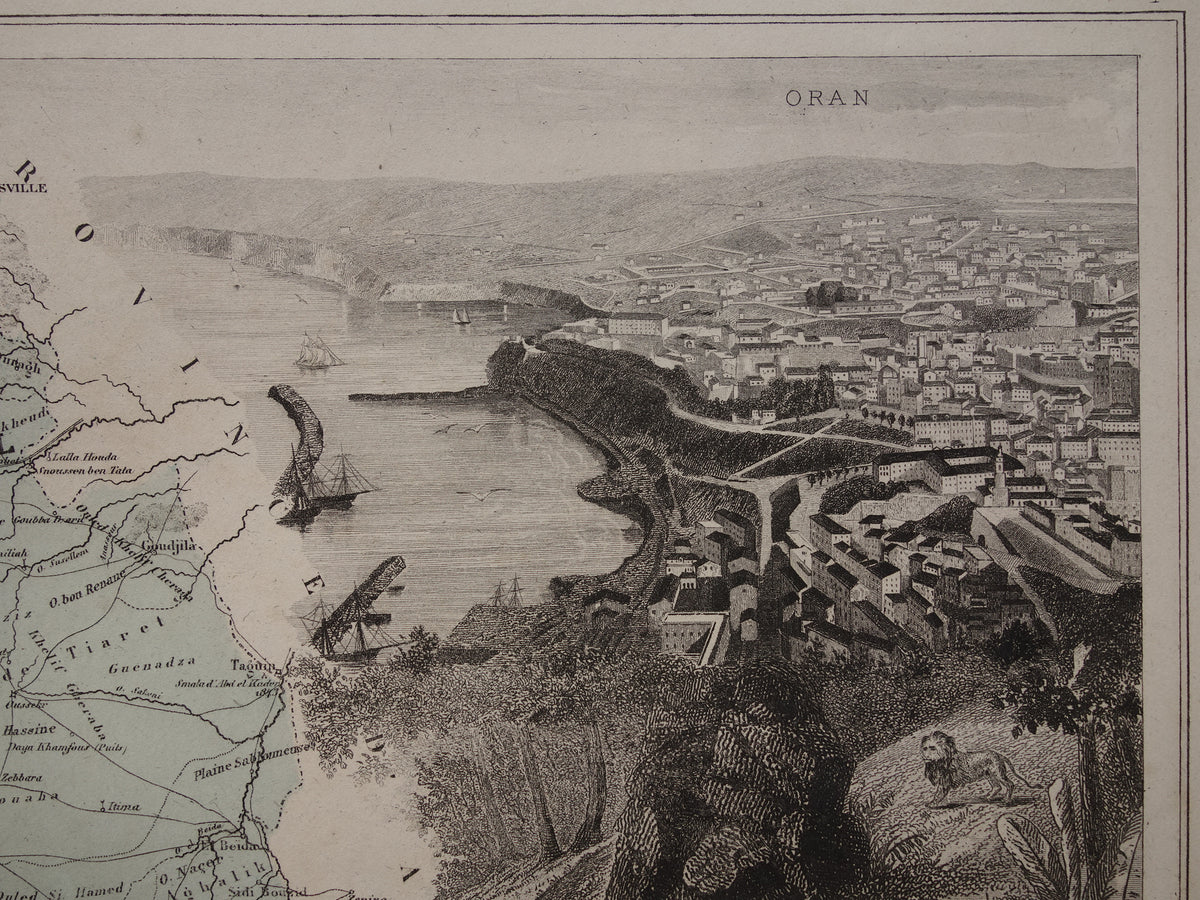 Oude kaart van ORAN provincie Algerije uit 1883 originele antieke handgekleurde landkaart Oran