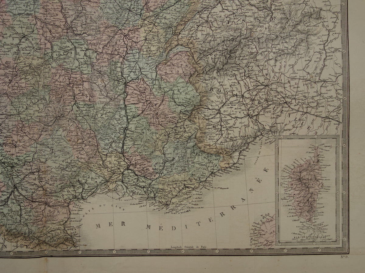 Large old map of France DAMAGED 1876 original antique old map France