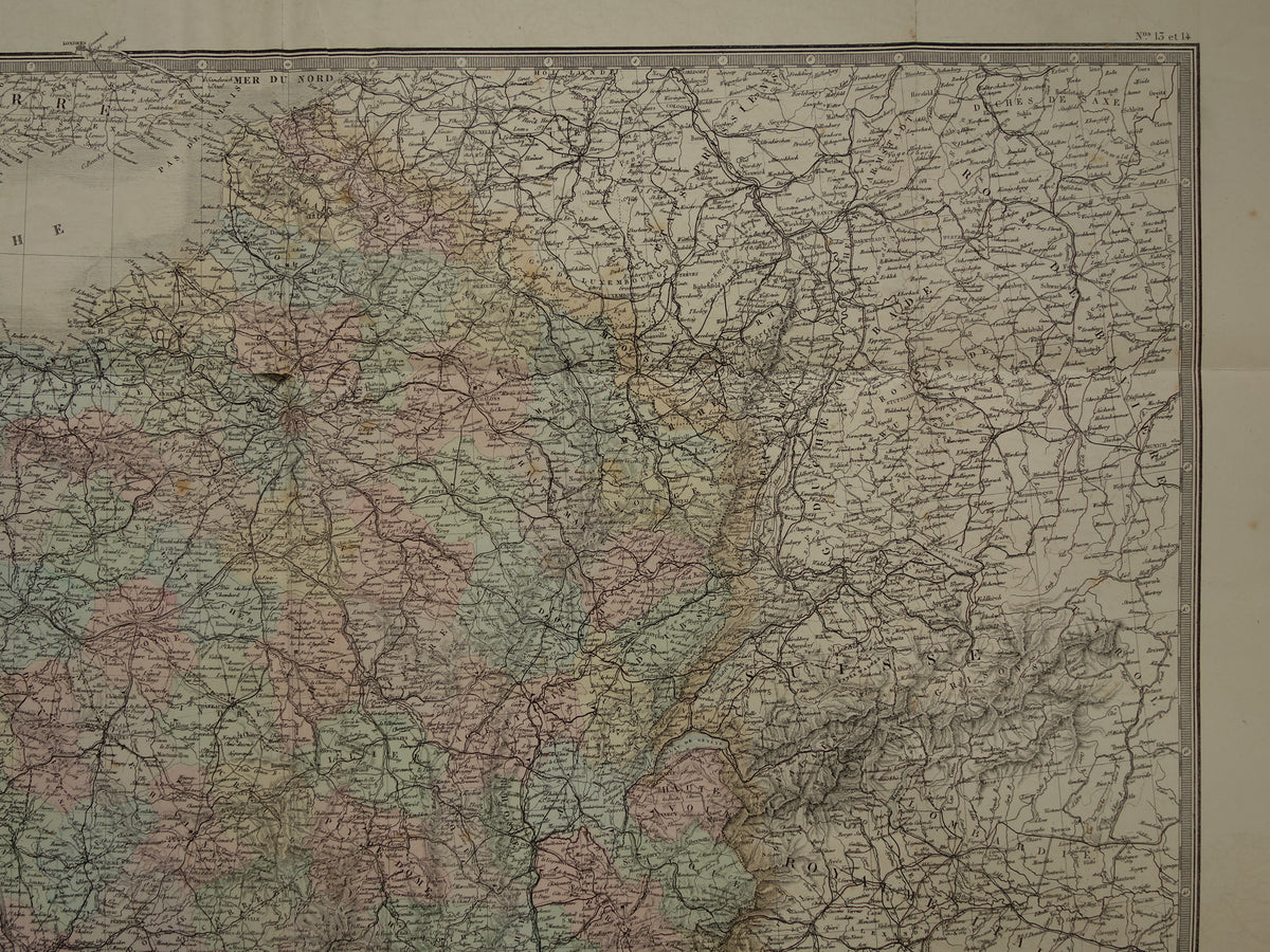 Large old map of France DAMAGED 1876 original antique old map France
