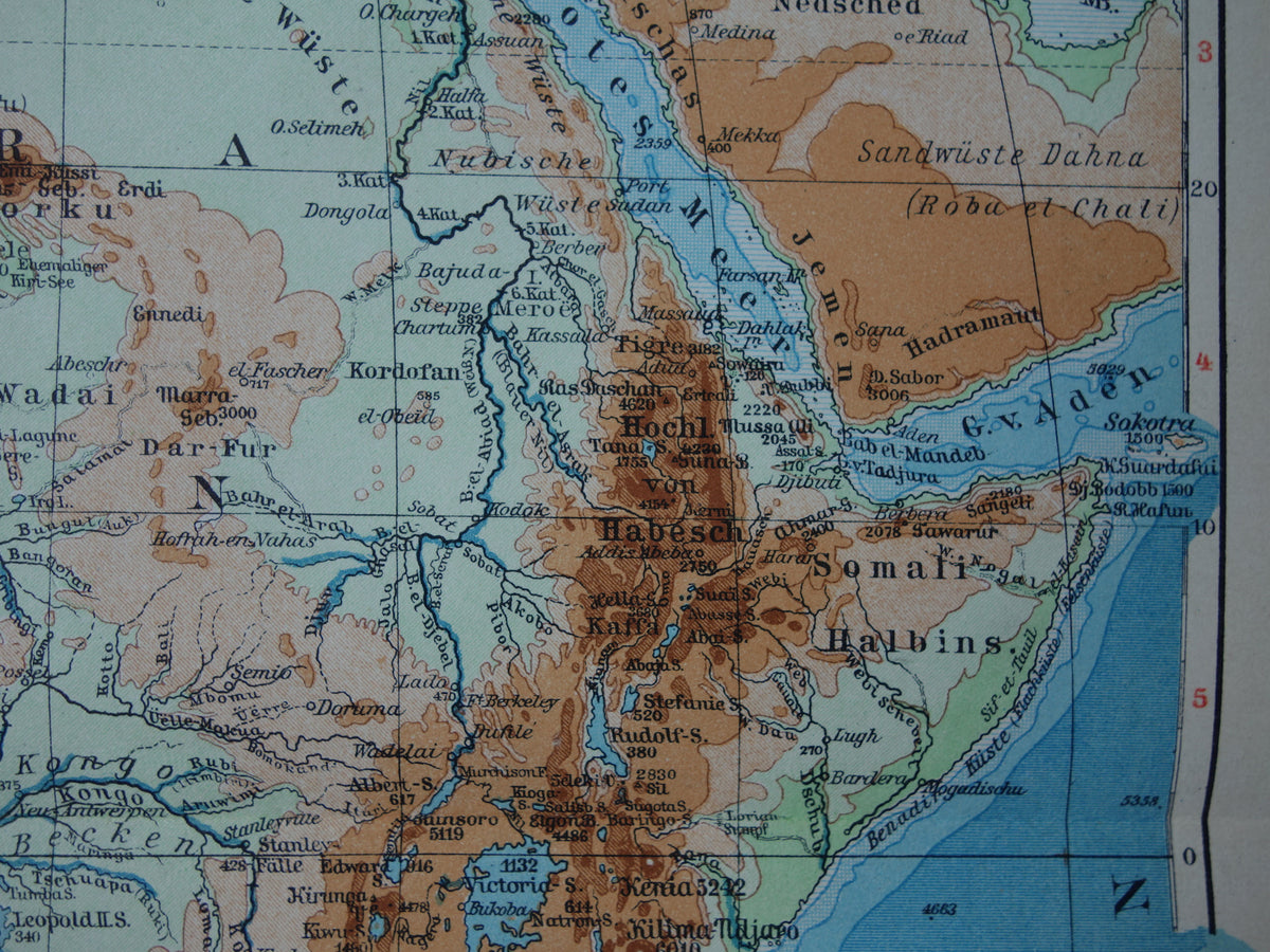Old elevation map of Africa from 1931 original vintage map physical map of Africa continent - old german maps