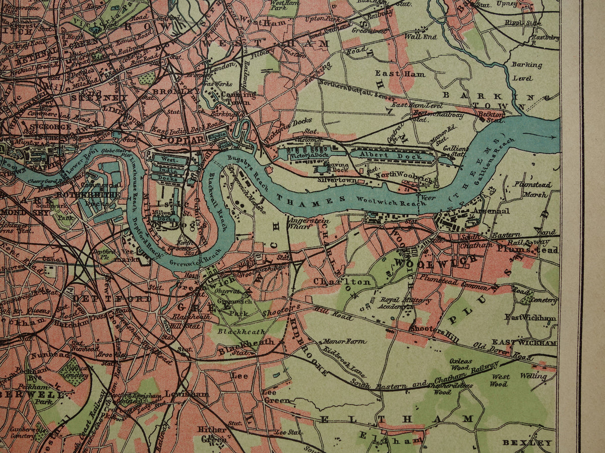 LONDEN oude kaart uit 1909 originele Nederlandse antieke landkaart van Londen en omgeving