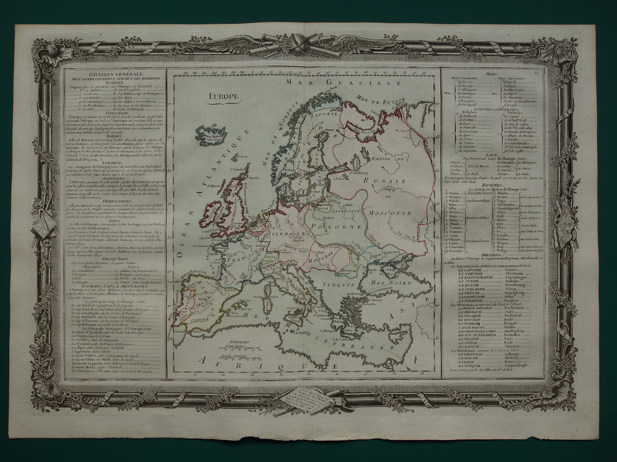 260+ jaar oude Kaart van Europa - Originele antieke Franse landkaart met jaartal
