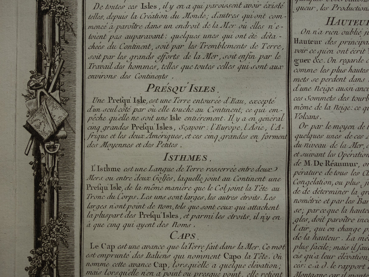 GEOGRAPHY Set of two old engravings about concepts from Geography - Original 260+ year old French matching prints