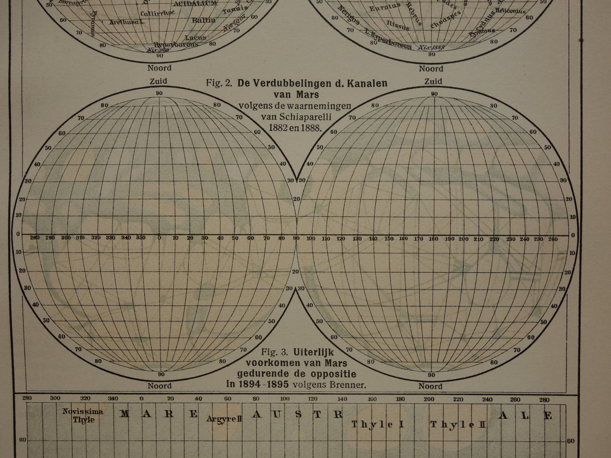 MARS old map of the planet Mars from 1909 original antique astronomy print vintage Dutch maps