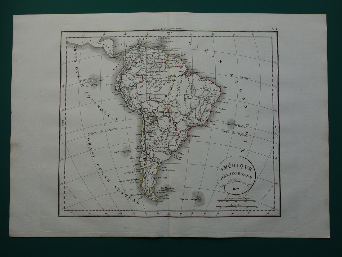 South America old map of continent South America - original antique map from 1832