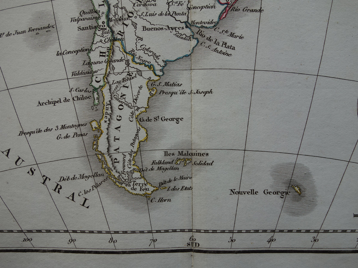 Zuid-Amerika oude landkaart van continent Zuid-Amerika - originele antieke kaart uit 1832