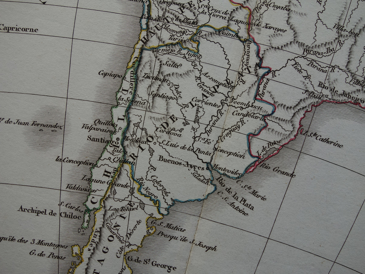 Zuid-Amerika oude landkaart van continent Zuid-Amerika - originele antieke kaart uit 1832