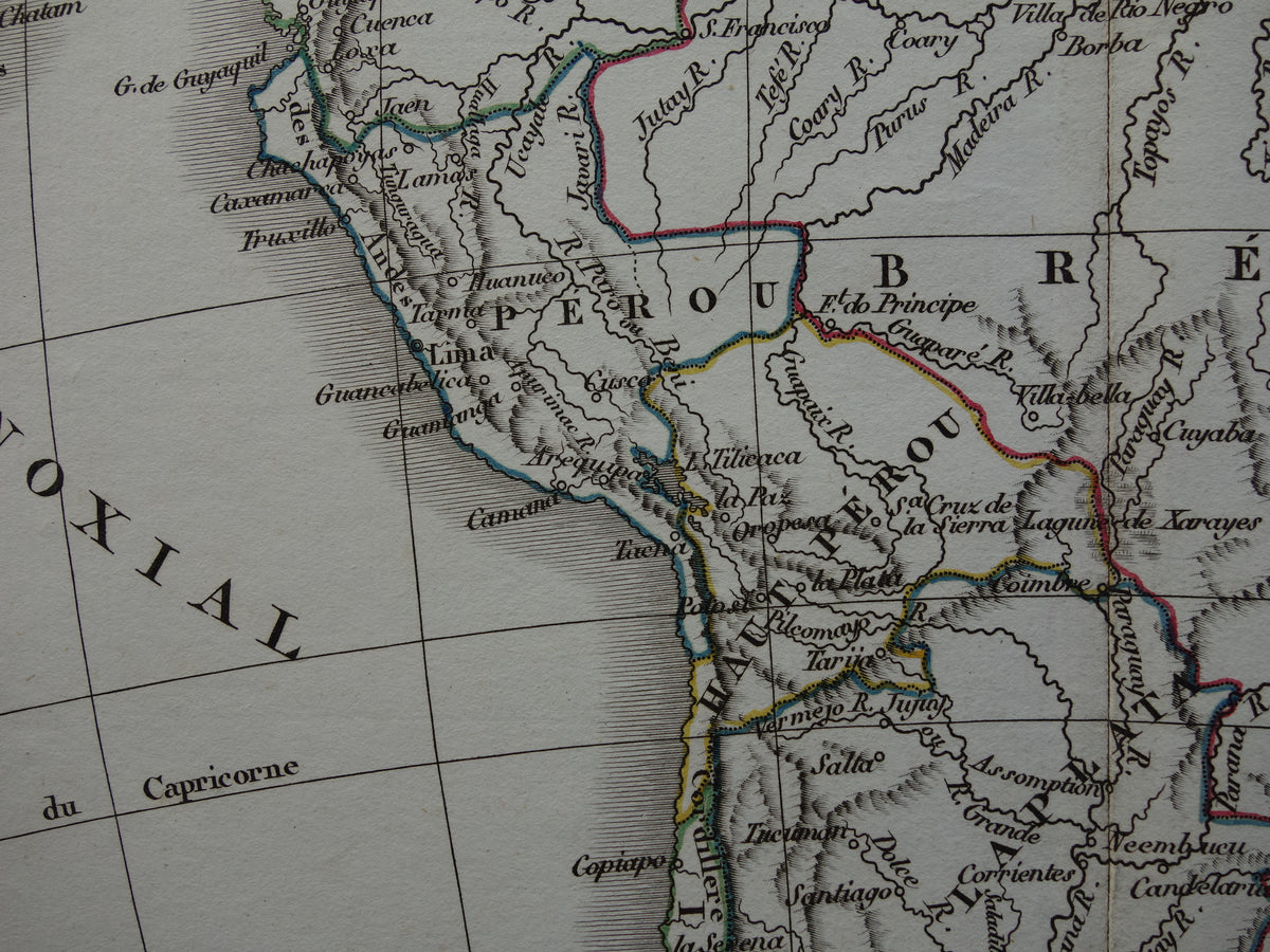 Zuid-Amerika oude landkaart van continent Zuid-Amerika - originele antieke kaart uit 1832