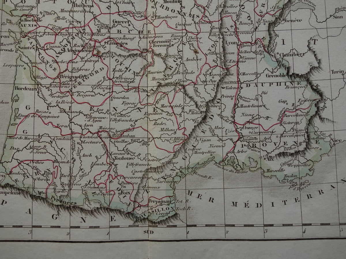 FRANCE old historical map of 32 provinces France before 1790 - original antique map from 1833